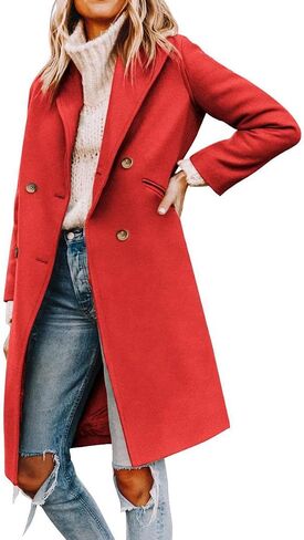 Yousify Womens Notched Lapel Collar Double Breasted Pea Coat Winter Wool Blend Over Coats Long Jackets in Saudi Arabia