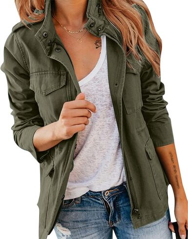 Pepochic Womens Military Jacket Zip Up Snap Buttons Lightweight Utility Anorak Field Safari Coat Outwear… in Saudi Arabia