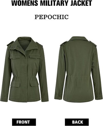 Pepochic Womens Military Jacket Zip Up Snap Buttons Lightweight Utility Anorak Field Safari Coat Outwear… in Saudi Arabia