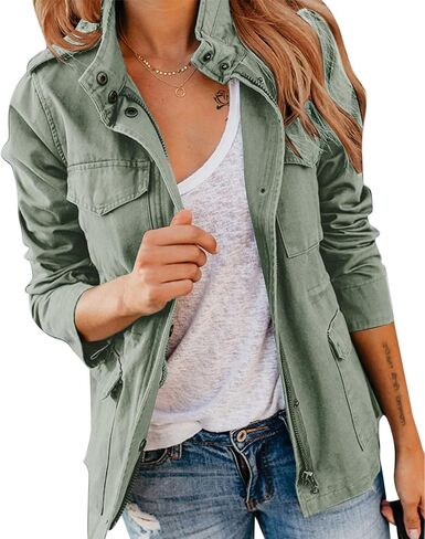 Pepochic Womens Military Jacket Zip Up Snap Buttons Lightweight Utility Anorak Field Safari Coat Outwear… in Saudi Arabia