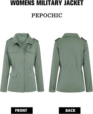Pepochic Womens Military Jacket Zip Up Snap Buttons Lightweight Utility Anorak Field Safari Coat Outwear… in Saudi Arabia