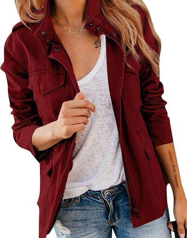 Pepochic Womens Military Jacket Zip Up Snap Buttons Lightweight Utility Anorak Field Safari Coat Outwear… in Saudi Arabia