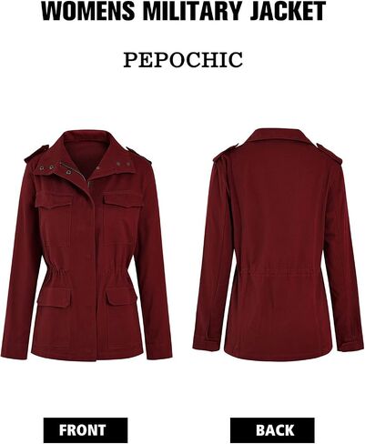 Pepochic Womens Military Jacket Zip Up Snap Buttons Lightweight Utility Anorak Field Safari Coat Outwear… in Saudi Arabia