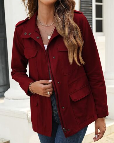 Pepochic Womens Military Jacket Zip Up Snap Buttons Lightweight Utility Anorak Field Safari Coat Outwear… in Saudi Arabia