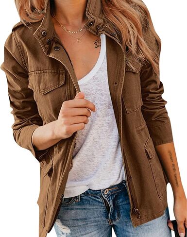 Pepochic Womens Military Jacket Zip Up Snap Buttons Lightweight Utility Anorak Field Safari Coat Outwear… in Saudi Arabia