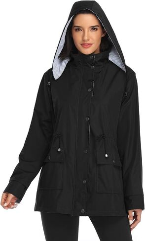 Arthas Women Light Rain Jacket Waterproof Active Outdoor Trench Raincoat with Hood Lightweight Plus Size for Girls in Kuwait