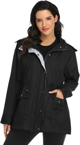 Arthas Women Light Rain Jacket Waterproof Active Outdoor Trench Raincoat with Hood Lightweight Plus Size for Girls in Kuwait