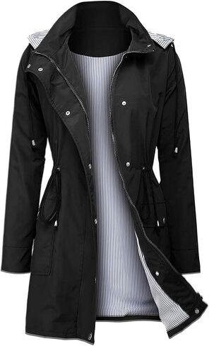 Arthas Women Light Rain Jacket Waterproof Active Outdoor Trench Raincoat with Hood Lightweight Plus Size for Girls in Kuwait