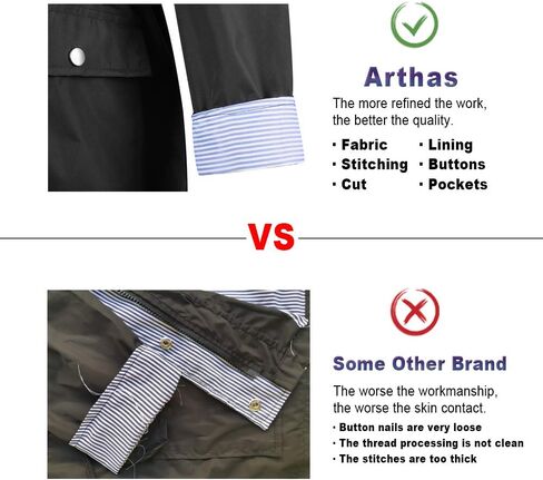 Arthas Women Light Rain Jacket Waterproof Active Outdoor Trench Raincoat with Hood Lightweight Plus Size for Girls in Kuwait