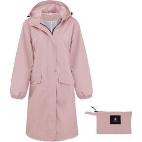 SaphiRose Women's Long Rain Jacket Waterproof Lightweight Hooded Raincoat Packable Knee Length Rain coat in Kuwait