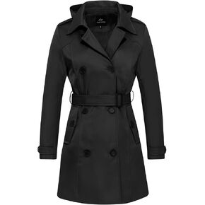 FARVALUE Women's Waterproof Trench Coat Double Breasted Windbreaker Classic Belted Lapel Overcoat with Removable Hood