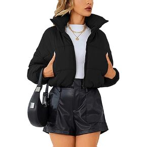 Lumister Womens Lightweight Quilted Jacket Long Sleeve Stand Collar Zipper Cropped Puffer Jacket Coat