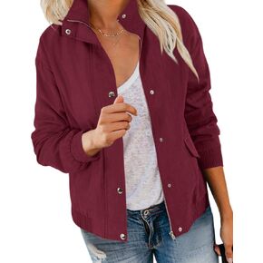 Valpweet Womens Military Anorak Jacket Lightweight Zip Up Snap Button Coat with Pockets