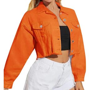 LifeShe Women Cropped Ripped Distressed Denim Jean Jacket Coat Fringe with Frayed Hem