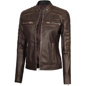 fjackets Real Leather Jacket Women - Cafe Racer Slim Fit Stand Collar Womens Motorcycle Jackets in Saudi Arabia