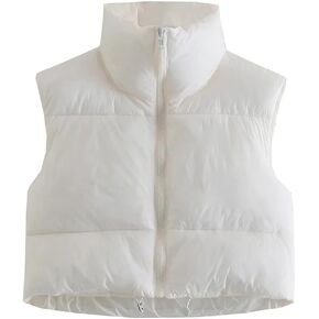 KEOMUD Women's Winter Crop Vest Lightweight Sleeveless Warm Outerwear Puffer Vest Padded Gilet