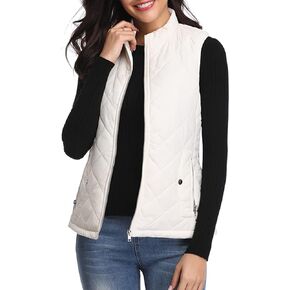 Fuinloth Women's Quilted Vest, Stand Collar Lightweight Zip Padded Gilet