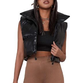 UANEO Cropped Puffer Vest Women Zip Up Stand Collar Sleeveless Padded Crop Puffy Vests