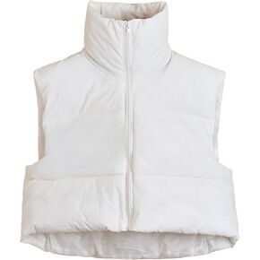 UANEO Cropped Puffer Vest Women Zip Up Stand Collar Sleeveless Padded Crop Puffy Vests
