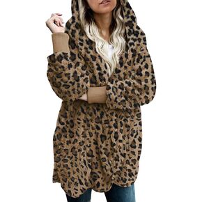 Zilcremo Women Hooded Cardigan Fuzzy Jacket Winter Open Front Fleece Coat Outwear with Pockets