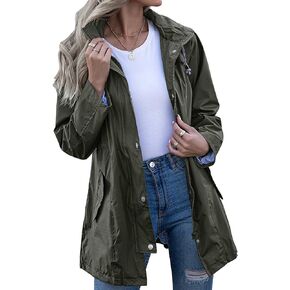 Kikibell Rain Jacket Women Striped Lined Hooded Lightweight Raincoat Outdoor Waterproof Windbreaker