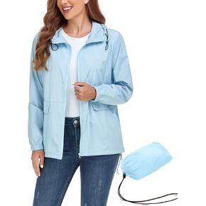 JMinger Women's Lightweight Raincoat Waterproof Packable Outdoor Windproof Hooded Active Rain Jacket S-XXL