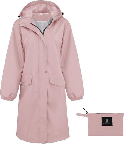 SaphiRose Women's Long Rain Jacket Waterproof Lightweight Hooded Raincoat Packable Knee Length Rain coat in Kuwait