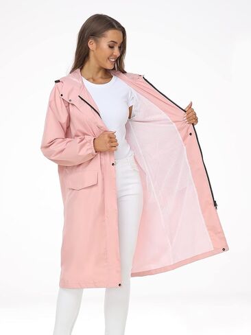 SaphiRose Women's Long Rain Jacket Waterproof Lightweight Hooded Raincoat Packable Knee Length Rain coat in Kuwait