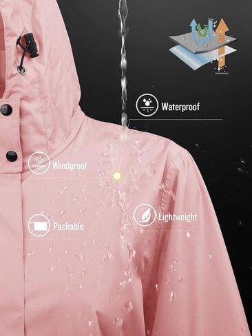 SaphiRose Women's Long Rain Jacket Waterproof Lightweight Hooded Raincoat Packable Knee Length Rain coat in Kuwait