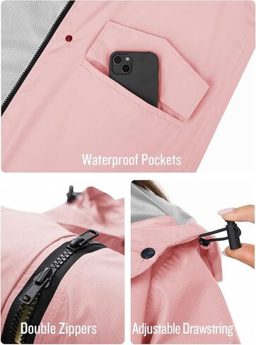 SaphiRose Women's Long Rain Jacket Waterproof Lightweight Hooded Raincoat Packable Knee Length Rain coat in Kuwait