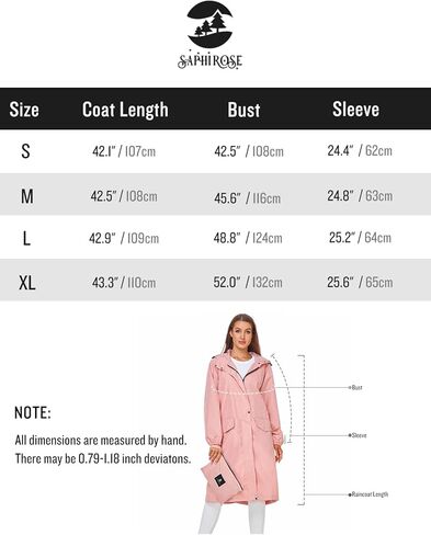 SaphiRose Women's Long Rain Jacket Waterproof Lightweight Hooded Raincoat Packable Knee Length Rain coat in Kuwait