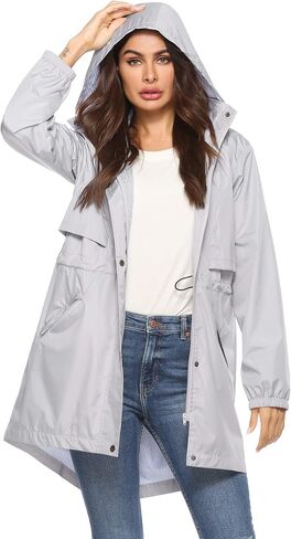 Avoogue Womens Raincoats Waterproof Cinch Waist Breathable All Weather Jacket Long in Kuwait