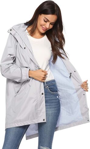 Avoogue Womens Raincoats Waterproof Cinch Waist Breathable All Weather Jacket Long in Kuwait