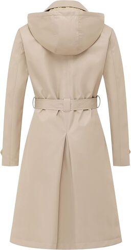 CREATMO US Women's Long Trench Coat Double-Breasted Classic Lapel Overcoat Belted Slim Outerwear Coat with Detachable Hood in Saudi Arabia