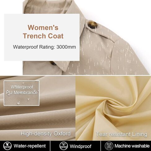 CREATMO US Women's Long Trench Coat Double-Breasted Classic Lapel Overcoat Belted Slim Outerwear Coat with Detachable Hood in Saudi Arabia