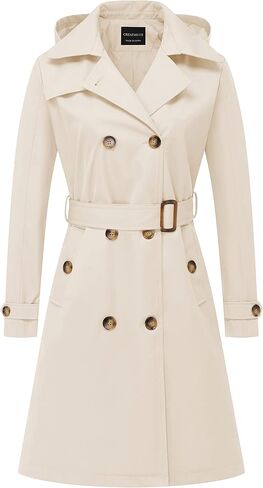CREATMO US Women's Long Trench Coat Double-Breasted Classic Lapel Overcoat Belted Slim Outerwear Coat with Detachable Hood in Saudi Arabia