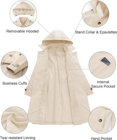 CREATMO US Women's Long Trench Coat Double-Breasted Classic Lapel Overcoat Belted Slim Outerwear Coat with Detachable Hood in Saudi Arabia