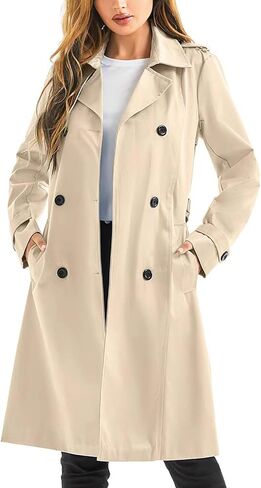 FARVALUE Women's Waterproof Trench Coat Long Double Breasted Windbreaker Classic Belted Lapel Overcoat with Removable Hood in Saudi Arabia