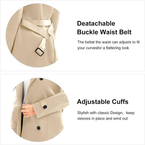 FARVALUE Women's Waterproof Trench Coat Long Double Breasted Windbreaker Classic Belted Lapel Overcoat with Removable Hood in Saudi Arabia