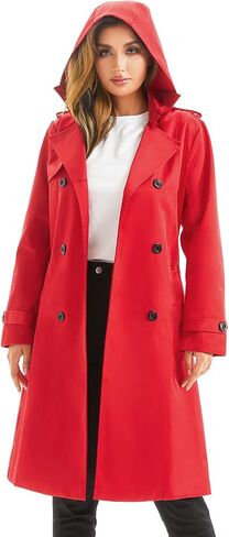 FARVALUE Women's Waterproof Trench Coat Long Double Breasted Windbreaker Classic Belted Lapel Overcoat with Removable Hood in Saudi Arabia