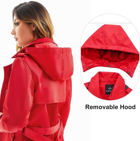 FARVALUE Women's Waterproof Trench Coat Long Double Breasted Windbreaker Classic Belted Lapel Overcoat with Removable Hood in Saudi Arabia