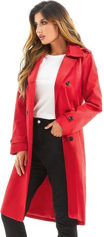 FARVALUE Women's Waterproof Trench Coat Long Double Breasted Windbreaker Classic Belted Lapel Overcoat with Removable Hood in Saudi Arabia