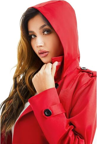 FARVALUE Women's Waterproof Trench Coat Long Double Breasted Windbreaker Classic Belted Lapel Overcoat with Removable Hood in Saudi Arabia