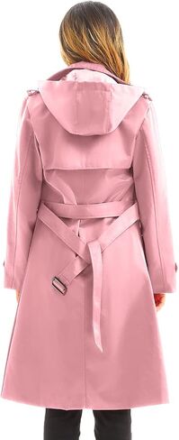 FARVALUE Women's Waterproof Trench Coat Long Double Breasted Windbreaker Classic Belted Lapel Overcoat with Removable Hood in Kuwait