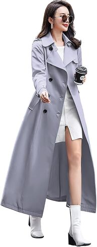 معطف ebossy نسائي مزدوج الصدر منفضة معطف طويل نحيف بطول كامل in Kuwait