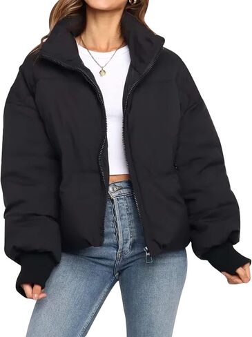 Gihuo Women’s Winter Cropped Puffer Jacket Coat Short Warm Quilted Jacket in Kuwait