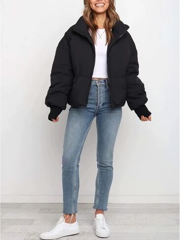 Gihuo Women’s Winter Cropped Puffer Jacket Coat Short Warm Quilted Jacket in Kuwait