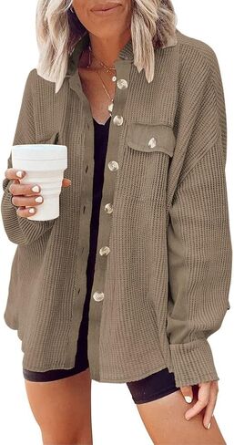 Womens Corduroy Button Down Shirts Color Block Long Sleeve Blouses Tops Jackets in Saudi Arabia