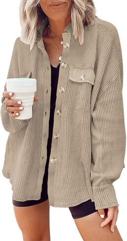 Womens Corduroy Button Down Shirts Color Block Long Sleeve Blouses Tops Jackets in Saudi Arabia