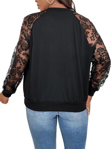 Floerns Women's Plus Size Sheer Floral Lace Long Sleeve Baseball Jacket in Kuwait